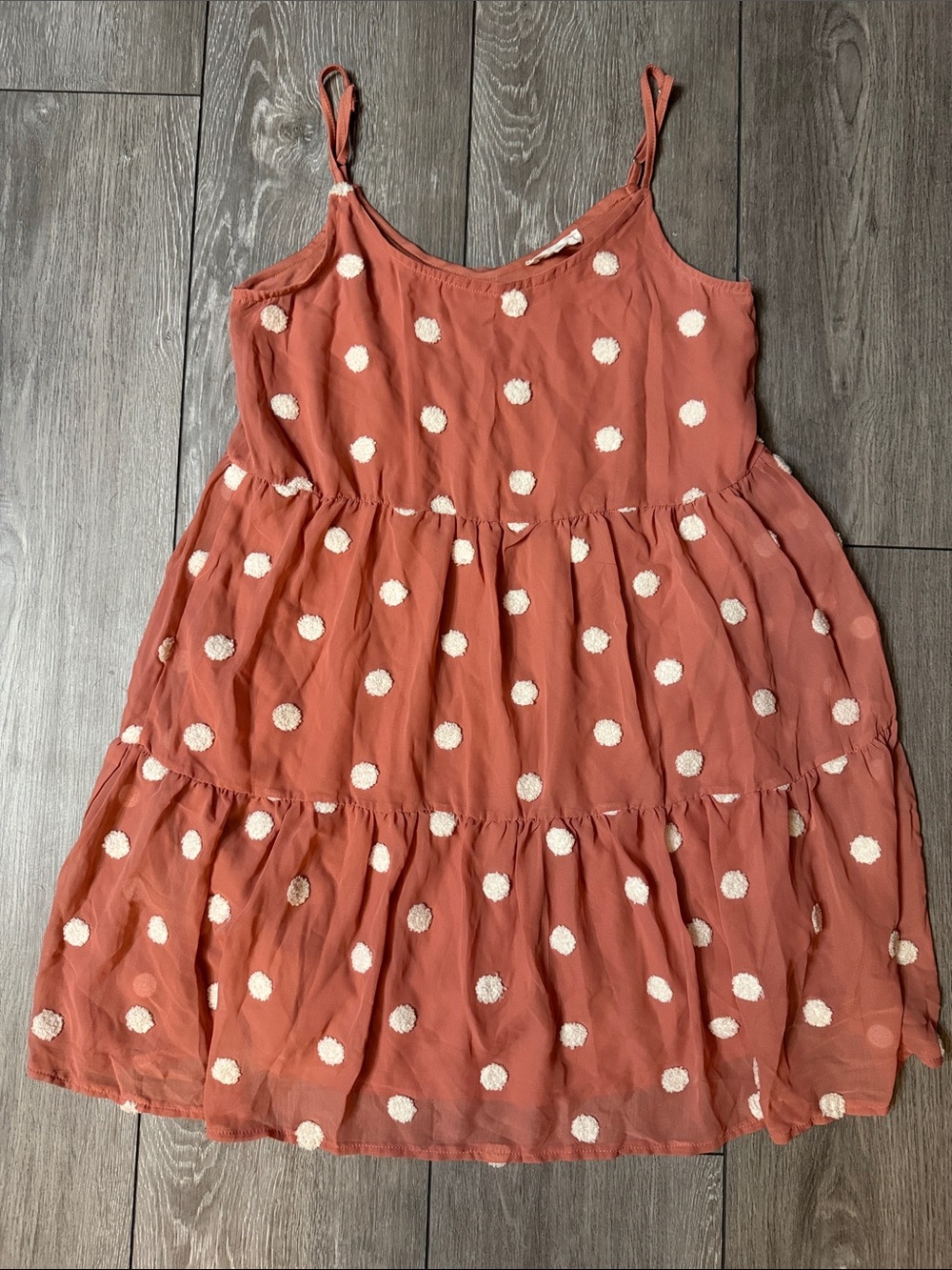 mine Rust Polka Dot Tiered Mini Dress